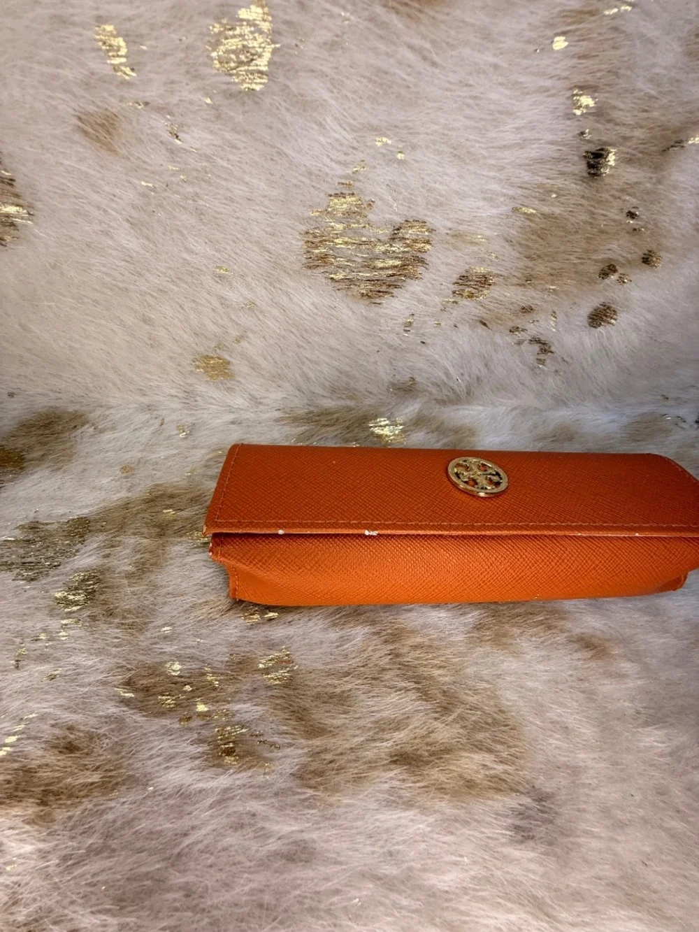 TORY BURCH Orange Little Triangle Sunglasses Eyeglasses Case Pouch sz S